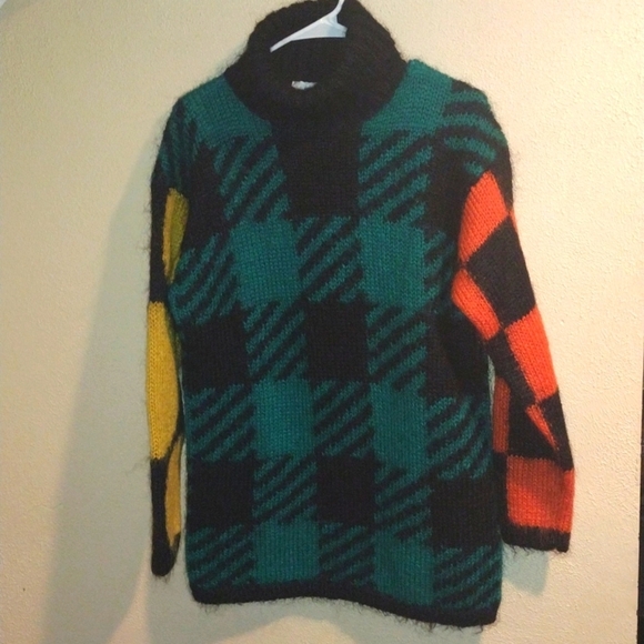 The Limited Sweaters - Vintage Abstract Colorful Mohair Blend Plaid Color block Knit OversizedSweater S